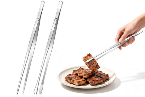Darrahopens Home & Garden > BBQ > BBQ Tools 2 Pack 30cm BBQ Tongs Stainless Steel Round and Straight Head for Grilling Cooking - Silver
