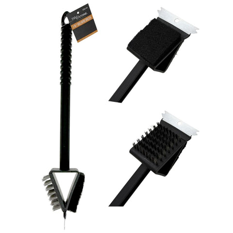 Darrahopens Home & Garden > BBQ > BBQ Tools 3-in-1 Double-Sided BBQ Grill Cleaning Brush – 38cm Heavy-Duty Wire Bristles & Scraper