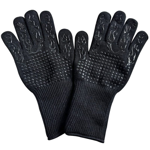 Darrahopens Home & Garden > BBQ > BBQ Tools Black Flame Pattern Extreme Heat Resistant BBQ Gloves - 500°C Flame Design Oven Gloves with Non-Slip Silicone Grip