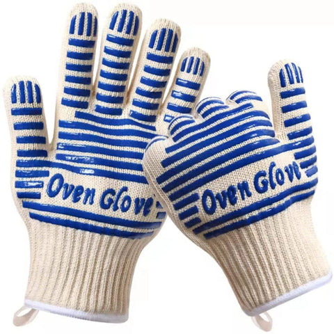 Darrahopens Home & Garden > BBQ > BBQ Tools Blue and White Extreme Heat Resistant BBQ Gloves - Cut-Resistant Oven Mitts with Non-Slip Silicone Grip