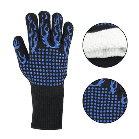 Darrahopens Home & Garden > BBQ > BBQ Tools Blue Flame Pattern Extreme Heat Resistant BBQ Gloves - 500°C Flame Design Oven Gloves with Non-Slip Silicone Grip