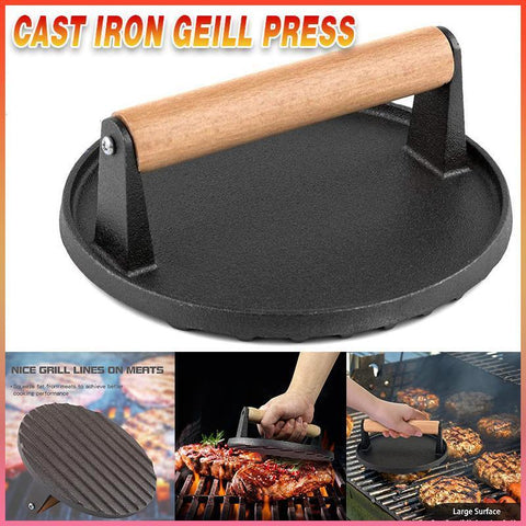 Darrahopens Home & Garden > BBQ > BBQ Tools Cast Iron Burger Press Making Hamburger Steak Meat Smasher Utensils Grill BBQ