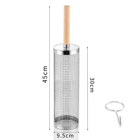 Darrahopens Home & Garden > BBQ > BBQ Tools Food-grade stainless steel rotisserie skewer, 360° rotatable, with heat-resistant wooden handle—outdoor camping barbecue tool (Large)