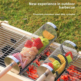 Darrahopens Home & Garden > BBQ > BBQ Tools Food-grade stainless steel rotisserie skewer, 360° rotatable, with heat-resistant wooden handle—outdoor camping barbecue tool (Small)