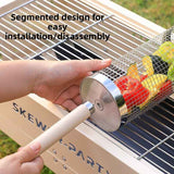 Darrahopens Home & Garden > BBQ > BBQ Tools Food-grade stainless steel rotisserie skewer, 360° rotatable, with heat-resistant wooden handle—outdoor camping barbecue tool (Small)