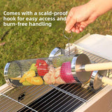 Darrahopens Home & Garden > BBQ > BBQ Tools Food-grade stainless steel rotisserie skewer, 360° rotatable, with heat-resistant wooden handle—outdoor camping barbecue tool (Small)