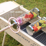 Darrahopens Home & Garden > BBQ > BBQ Tools Food-grade stainless steel rotisserie skewer, 360° rotatable, with heat-resistant wooden handle—outdoor camping barbecue tool (Small)