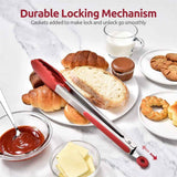 Darrahopens Home & Garden > BBQ > BBQ Tools Heat Resistant Kitchen Tongs: 12 inch Large Silicone Cooking Tong with Sturdy Non Stick Coated Stainless Steel Handle & Smooth Locking for Serving Grill (Red)