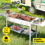 Darrahopens Home & Garden > BBQ > BBQ Tools Portable Large Barbecue Charcoal Grill Stove Foldable Kebab Stainless Steel BBQ Grill With 2 Grill Nets 2 Enamel Baking Pans And Tong Outdoor Camping Patio
