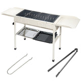 Darrahopens Home & Garden > BBQ > BBQ Tools Portable Large Barbecue Charcoal Grill Stove Foldable Kebab Stainless Steel BBQ Grill With 2 Grill Nets 2 Enamel Baking Pans And Tong Outdoor Camping Patio