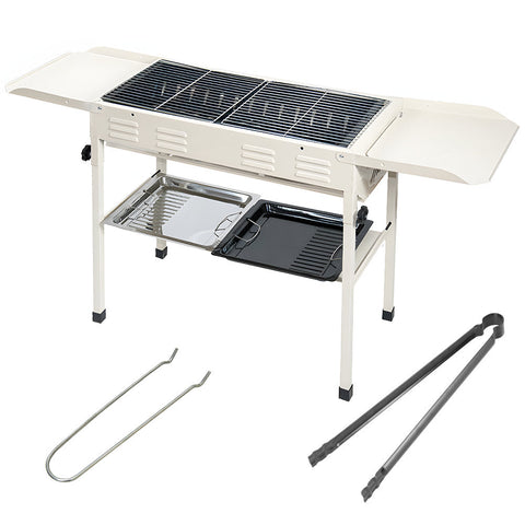 Darrahopens Home & Garden > BBQ > BBQ Tools Portable Large Barbecue Charcoal Grill Stove Foldable Kebab Stainless Steel BBQ Grill With 2 Grill Nets 2 Enamel Baking Pans And Tong Outdoor Camping Patio