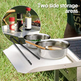 Darrahopens Home & Garden > BBQ > BBQ Tools Portable Large Barbecue Charcoal Grill Stove Foldable Kebab Stainless Steel BBQ Grill With 2 Grill Nets 2 Enamel Baking Pans And Tong Outdoor Camping Patio