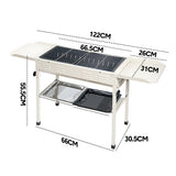 Darrahopens Home & Garden > BBQ > BBQ Tools Portable Large Barbecue Charcoal Grill Stove Foldable Kebab Stainless Steel BBQ Grill With 2 Grill Nets 2 Enamel Baking Pans And Tong Outdoor Camping Patio