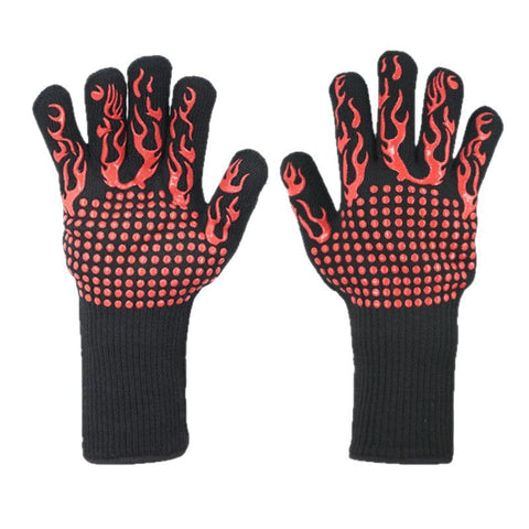 Darrahopens Home & Garden > BBQ > BBQ Tools Red Flame Pattern Extreme Heat Resistant BBQ Gloves - 500°C Flame Design Oven Gloves with Non-Slip Silicone Grip