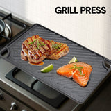 Darrahopens Home & Garden > BBQ > BBQ Tools Reversible Cast Iron Griddle Rectangular BBQ Plate 43X24cm Double-Sided Flat Top Griddle Pan and Grooved Grill for Gas Stovetop Oven and Open Fire Black