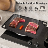 Darrahopens Home & Garden > BBQ > BBQ Tools Reversible Cast Iron Griddle Rectangular BBQ Plate 43X24cm Double-Sided Flat Top Griddle Pan and Grooved Grill for Gas Stovetop Oven and Open Fire Black