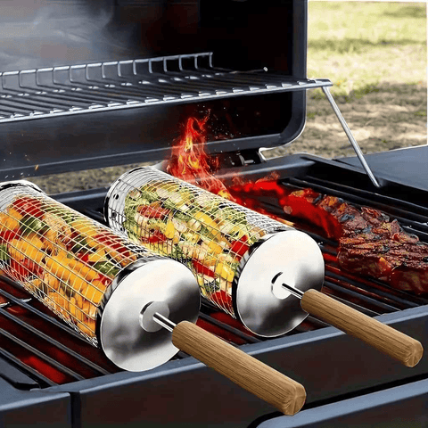 Darrahopens Home & Garden > BBQ > BBQ Tools stainless steel BBQ grill, anti-scald design (barbecue basket + barbecue fork + hook) barbecue tool set, portable outdoor barbecue essential items, barbecue camping barbecue accessories, covered outdoor barbecue basket, suitable for camping and outdoor BB