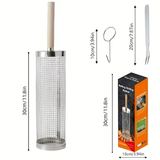 Darrahopens Home & Garden > BBQ > BBQ Tools stainless steel BBQ grill, anti-scald design (barbecue basket + barbecue fork + hook) barbecue tool set, portable outdoor barbecue essential items, barbecue camping barbecue accessories, covered outdoor barbecue basket, suitable for camping and outdoor BB