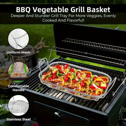 Darrahopens Home & Garden > BBQ > BBQ Tools Stainless Steel Square Barbecue Basket Multifunctional Tray Grilling Vegetables
