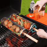 Darrahopens Home & Garden > BBQ > BBQs & Accessories 2-Pack Stainless Steel Rotating Grill Baskets with Removable Wooden Handle – Durable 304 Mesh for Veggies, Prawns & More – Perfect for BBQ, Camping & Outdoor Cooking, Great Gift for Dad or Husband