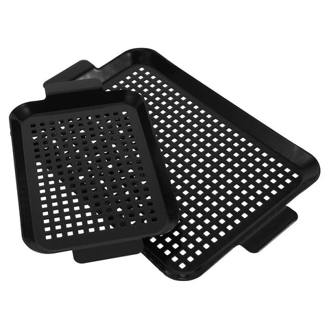 Darrahopens Home & Garden > BBQ > BBQs & Accessories 2pcs Black Stainless Steel Grill Pan with Holes, Raised Edges, Handles In Australia - Darrahopens