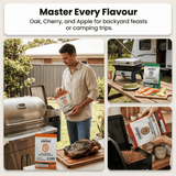 Darrahopens Home & Garden > BBQ > BBQs & Accessories ASMOKE 4-Piece Premium Wood Pellet Variety Pack - Apple, Cherry & 2xOak (4 x 2.27kg Bags)