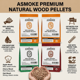 Darrahopens Home & Garden > BBQ > BBQs & Accessories ASMOKE 4-Piece Premium Wood Pellet Variety Pack - Apple, Cherry & 2xOak (4 x 2.27kg Bags)