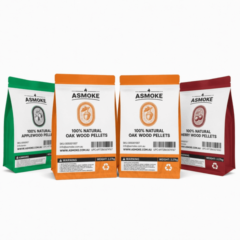Darrahopens Home & Garden > BBQ > BBQs & Accessories ASMOKE 4-Piece Premium Wood Pellet Variety Pack - Apple, Cherry & 2xOak (4 x 2.27kg Bags)