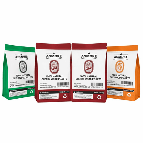Darrahopens Home & Garden > BBQ > BBQs & Accessories ASMOKE 4-Piece Premium Wood Pellet Variety Pack - Apple, Oak & 2x Cherry (4 x 2.27kg Bags)