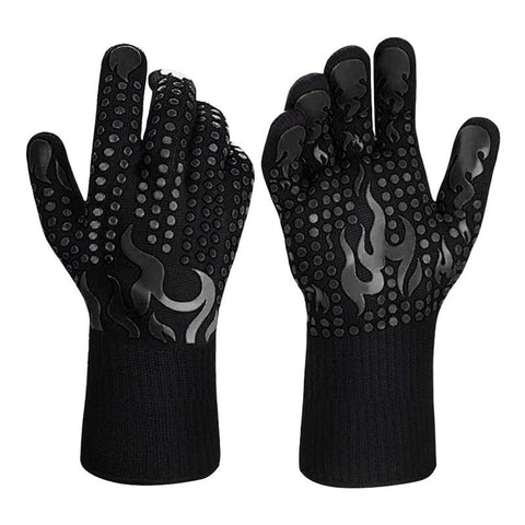Darrahopens Home & Garden > BBQ > BBQs & Accessories Black a Pair Of Extreme Heat Resistant BBQ Gloves (500°C) - Aramid Fiber with Non-Slip Silicone Grip for Grilling & Oven Use