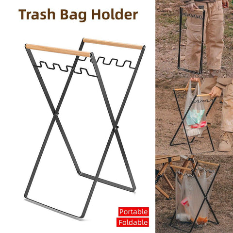 Darrahopens Home & Garden > BBQ > BBQs & Accessories Outdoor Portable Wooden Folding Garbage Rack Picnic Barbecue Plastic Bag Holder