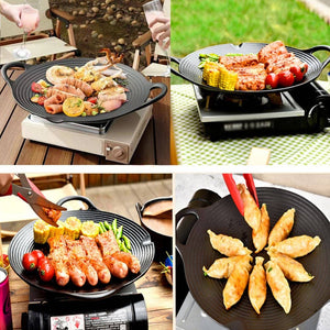 Darrahopens Home & Garden > BBQ Cast Iron 36cm Korean Japanese BBQ Barbecue Grill Pan Plate Round Griddle Plate Indoor outdoor