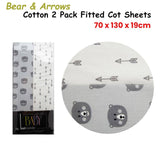 Darrahopens Home & Garden > Bedding 250TC Bears &amp; Arrows 2 Pack Fitted Cot Sheets 70 x 130 x 19 cm