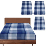 Darrahopens Home & Garden > Bedding 3x Queen Luxury 100% Cotton Flannelette Fitted Bed Sheet - Blue Check Print