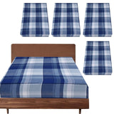 Darrahopens Home & Garden > Bedding 4x Queen Luxury 100% Cotton Flannelette Fitted Bed Sheet - Blue Check Print