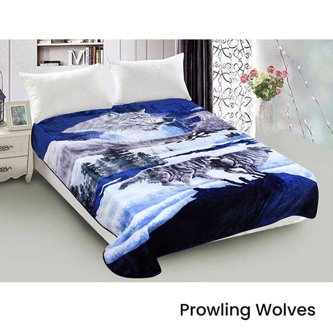 Darrahopens Home & Garden > Bedding 800GSM Luxury Reversible Animal Mink Blanket Queen 200 x 240 cm Prowling Wolves