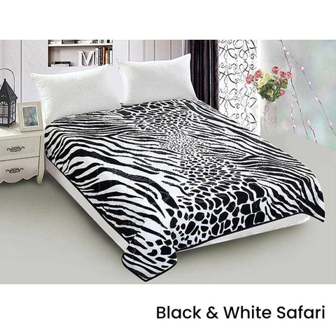 Darrahopens Home & Garden > Bedding 800GSM Luxury Reversible Animal Mink Blanket Queen 200 x 240 cm White Black Safari