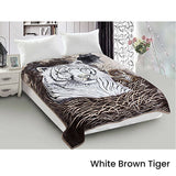 Darrahopens Home & Garden > Bedding 800GSM Luxury Reversible Animal Mink Blanket Queen 200 x 240 cm White Brown Tiger
