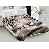 Darrahopens Home & Garden > Bedding 800GSM Luxury Reversible Animal Pattern Mink Blanket Queen 200 x 240 cm Blue-eyed Tiger