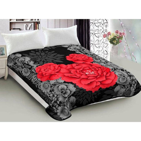 Darrahopens Home & Garden > Bedding 800GSM Luxury Reversible Mink Blanket Red Floral Queen 200 x 240 cm
