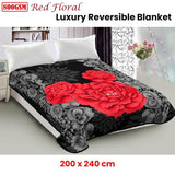 Darrahopens Home & Garden > Bedding 800GSM Luxury Reversible Mink Blanket Red Floral Queen 200 x 240 cm