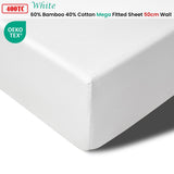 Darrahopens Home & Garden > Bedding Accessorize 400TC White Bamboo Cotton Mega / Super Fitted Sheet 50cm Wall King
