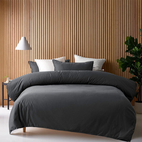 Darrahopens Home & Garden > Bedding Accessorize Charcoal 400TC Charcoal Bamboo Cotton Double Stitched Quilt Cover Set Queen