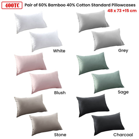 Darrahopens Home & Garden > Bedding Accessorize Sage 400TC Bamboo Cotton Pair of Standard Pillowcases 48 x 73 + 15cm