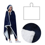 Darrahopens Home & Garden > Bedding Adult Men Women Open Blanket Hoodie Poncho with Sherpa Fleece Reverse Navy