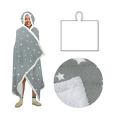 Darrahopens Home & Garden > Bedding Adult Men Women Open Blanket Hoodie Poncho with Sherpa Fleece Reverse Silver Star