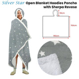 Darrahopens Home & Garden > Bedding Adult Men Women Open Blanket Hoodie Poncho with Sherpa Fleece Reverse Silver Star