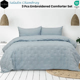 Darrahopens Home & Garden > Bedding Ardor Saladin Chambray 3 Pcs Embroidered Comforter Set Queen/King
