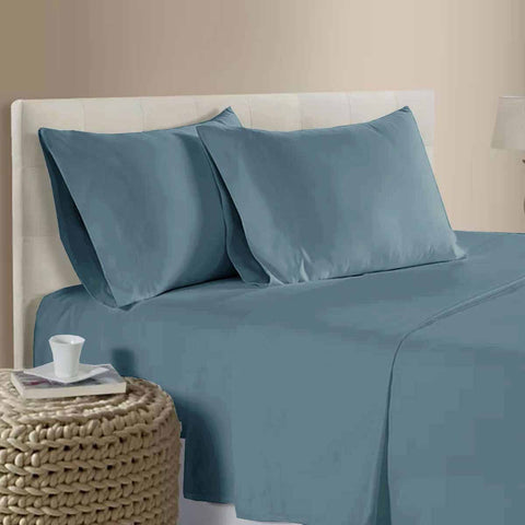 Darrahopens Home & Garden > Bedding > Bed Sheets 400TC 100% Cotton Sateen Premium Sheet Set 40cm Wall Dusk Blue Queen