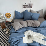 Darrahopens Home & Garden > Bedding > Bed Sheets Baolan Light Grey Washed Cotton Bedding Set - Solid Color Fitted Sheet Style, 4-Piece Set for 1.5m Bed, Includes 10 Random Color Quilt Fasteners(1.5m)